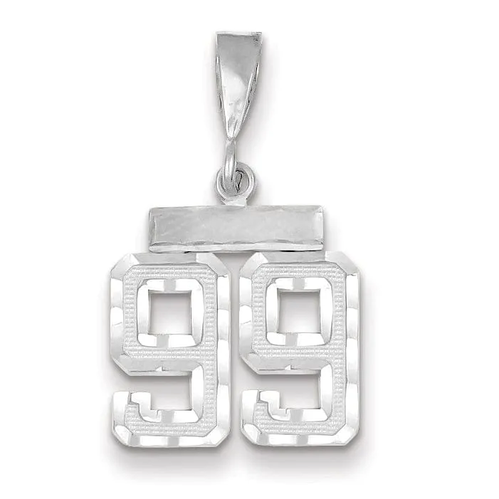 14k White Gold Small Size Diamond Cut Texture Finish Number 99 Charm Pendant
