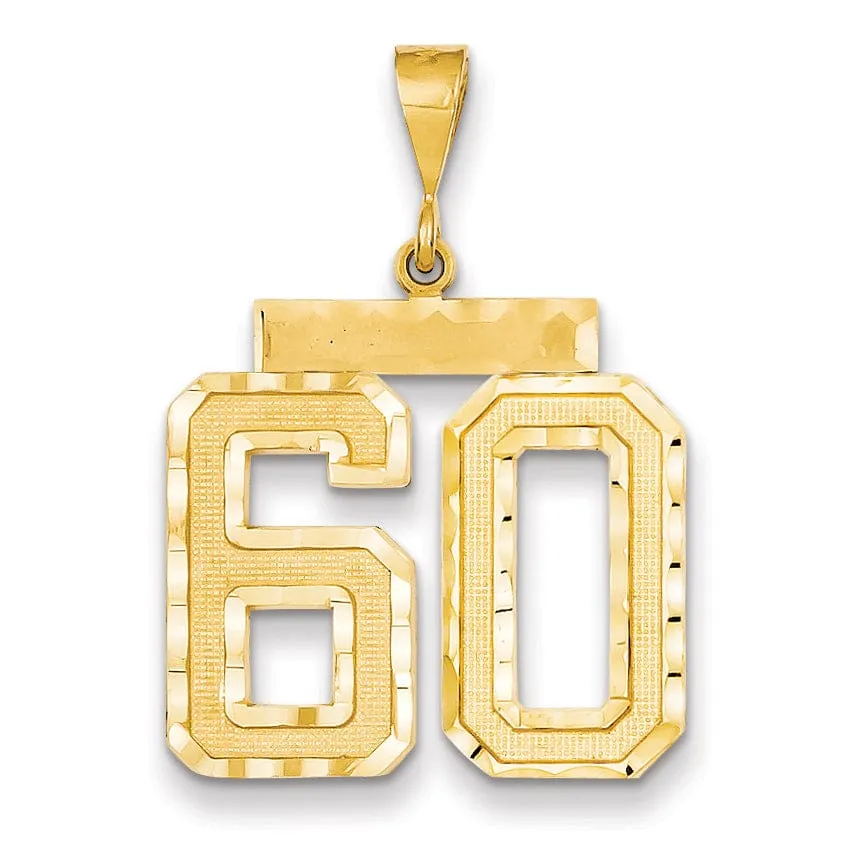 14k Yellow Gold Diamond Cut Texture Finish Large Size Number 60 Charm Pendant