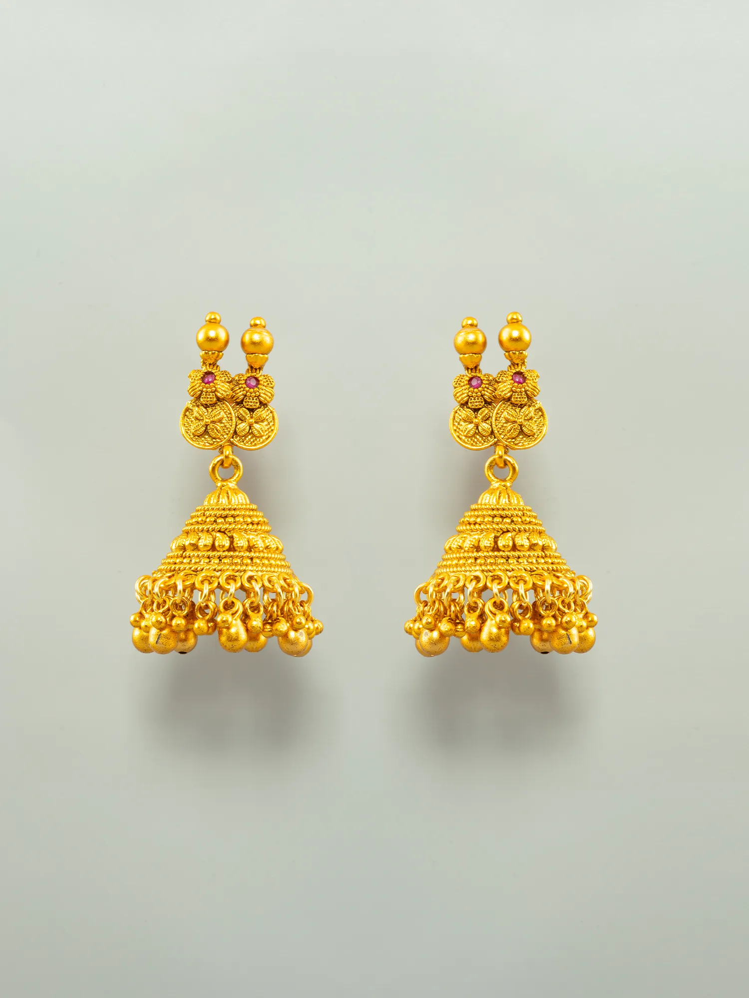 24K Gold Plated Floral Ruby and Emerald Necklace Set with Jhumka