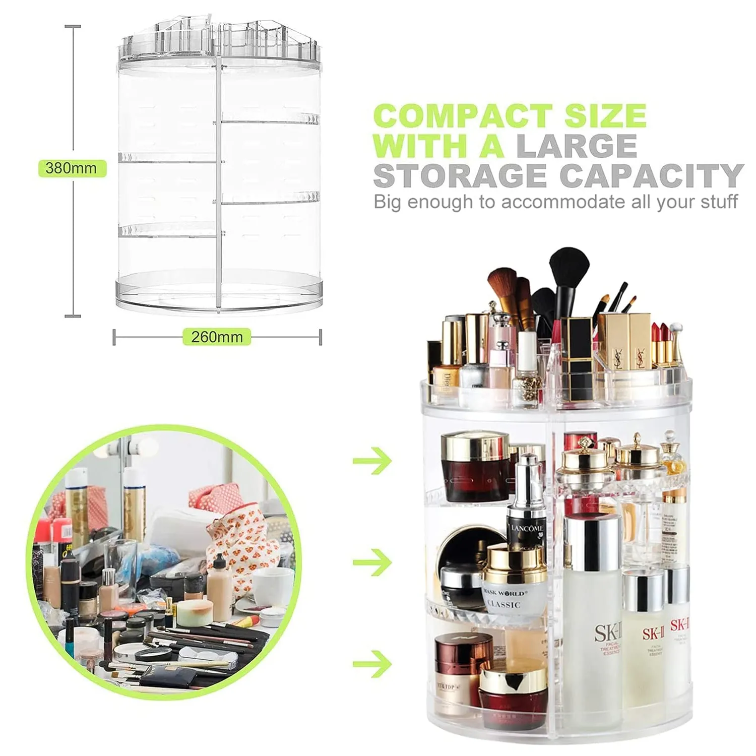 360 Degree Rotating Adjustable Cosmetic Storage Makeup Organizer