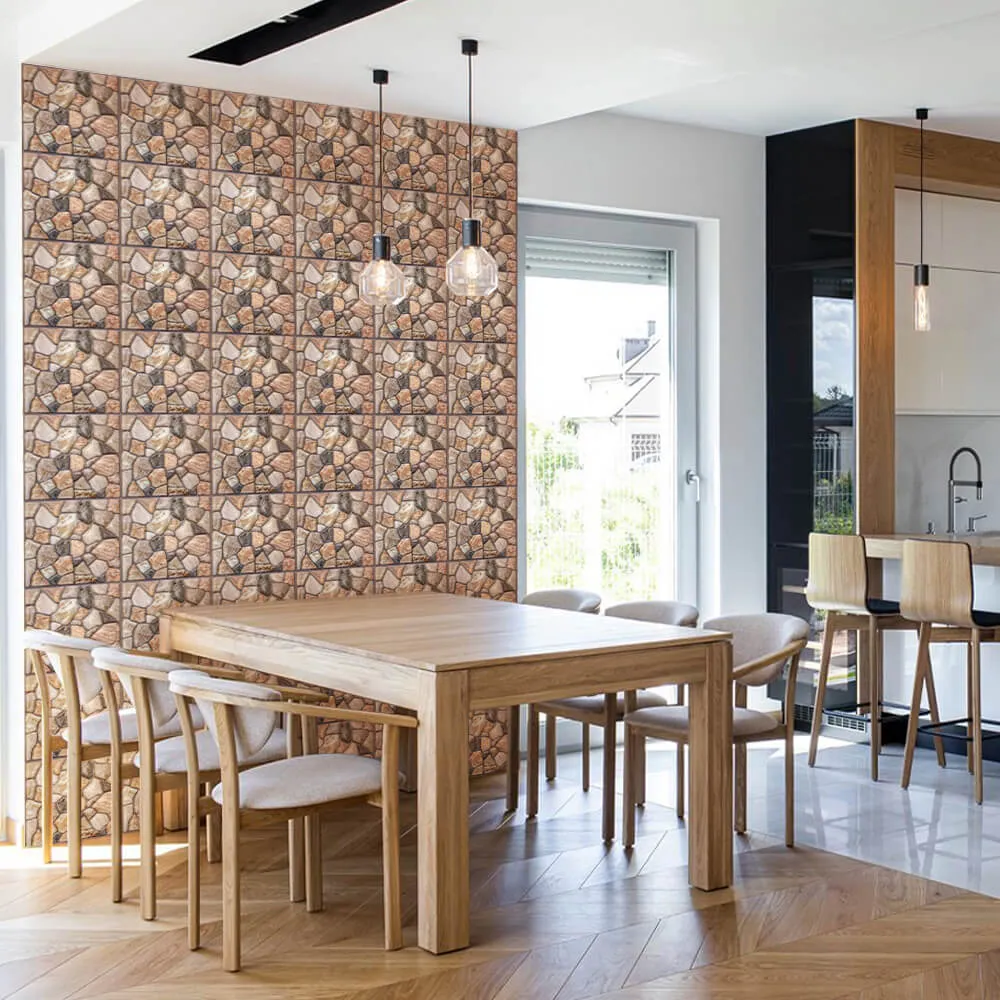 3D Reddish and Brown Stone Peel and Stick Wall Tile