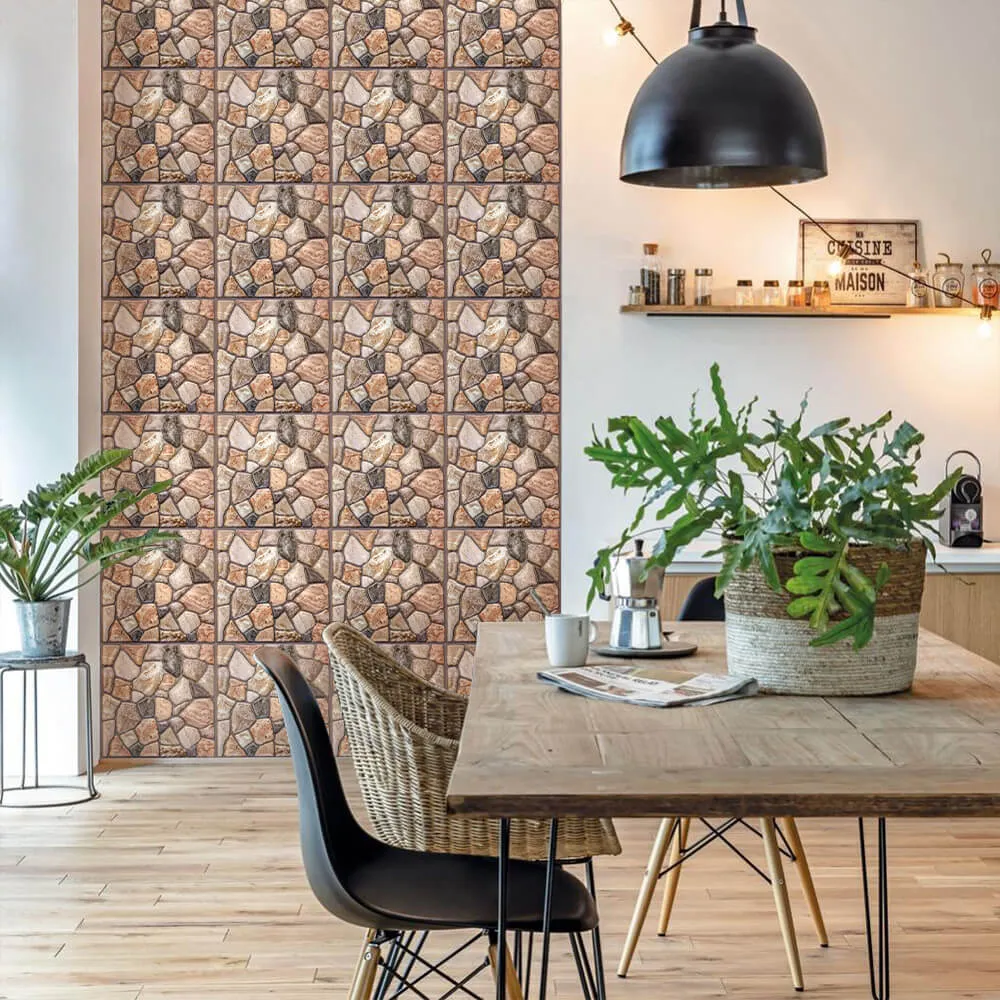 3D Reddish and Brown Stone Peel and Stick Wall Tile