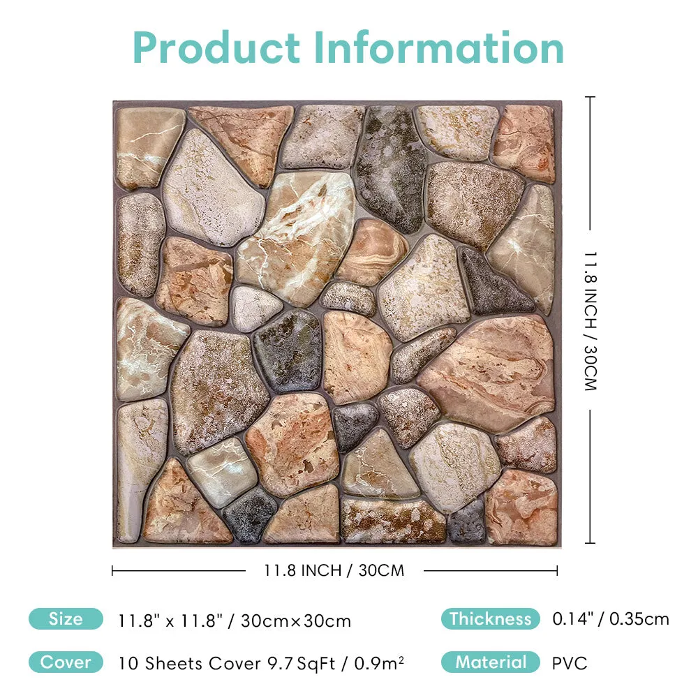 3D Reddish and Brown Stone Peel and Stick Wall Tile