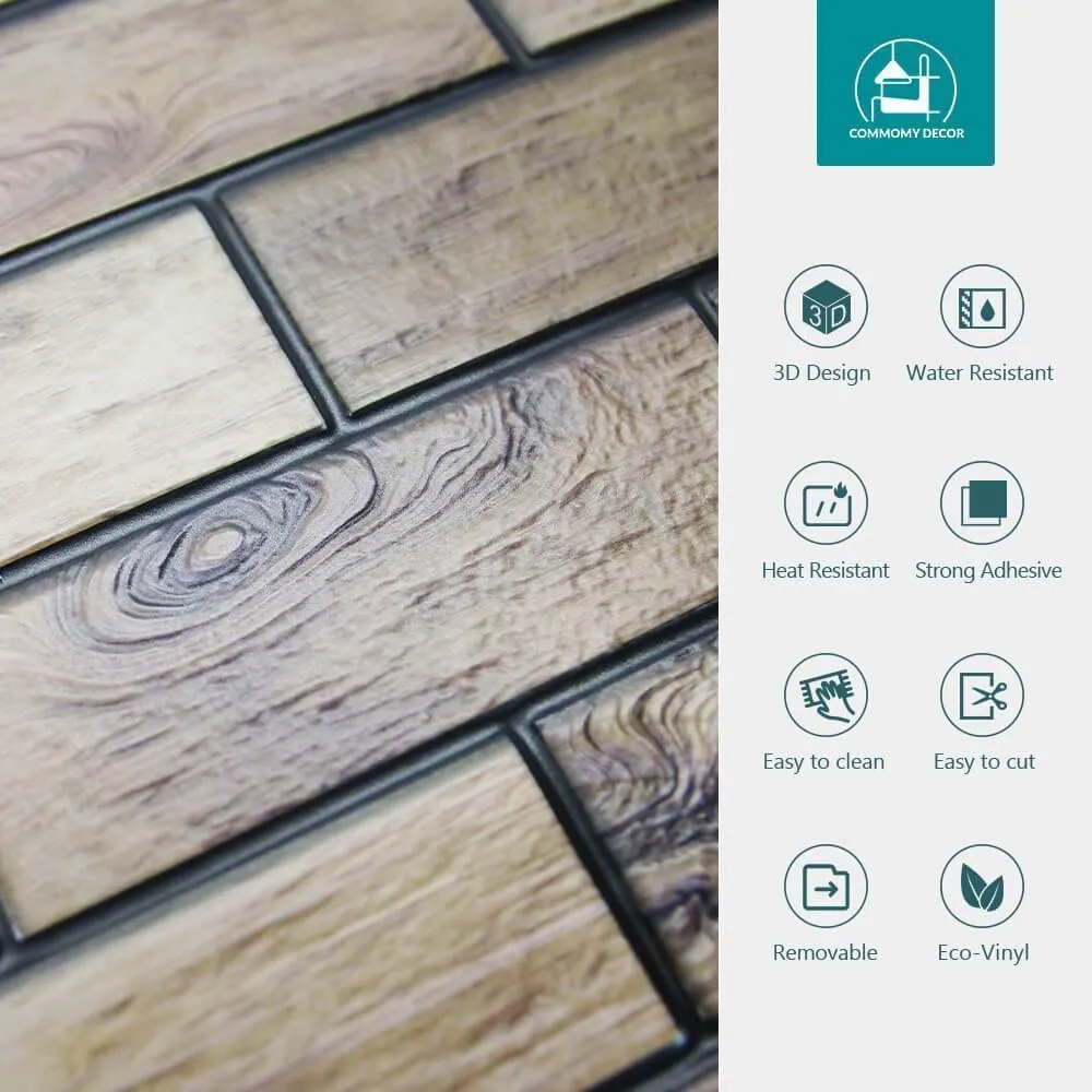 3D Woodgrain Peel and Stick Wall Tile