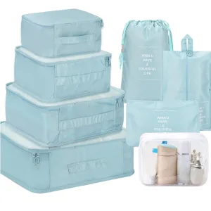 8 Set Packing Cubes - WantGor 6 Travel Organizer Luggage Compression Pouches   1 Shoes Bag  1 Clear Toiletry Bag (1# Sky Blue) 1# Sky Blue