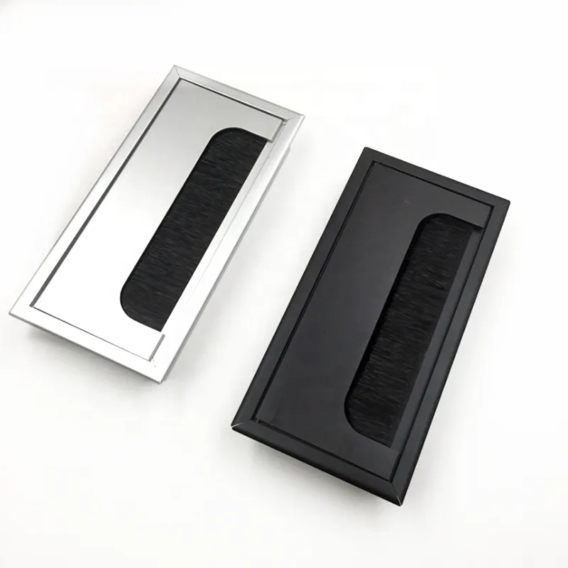 Aluminium Alloy Rectangle Wire Cover Grommet Table Desk Wire Cover Organizer [Chrome/ Black]