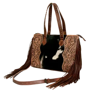 American Darling® Floral Embossed Hair On Brown Leather Bag ADBG930