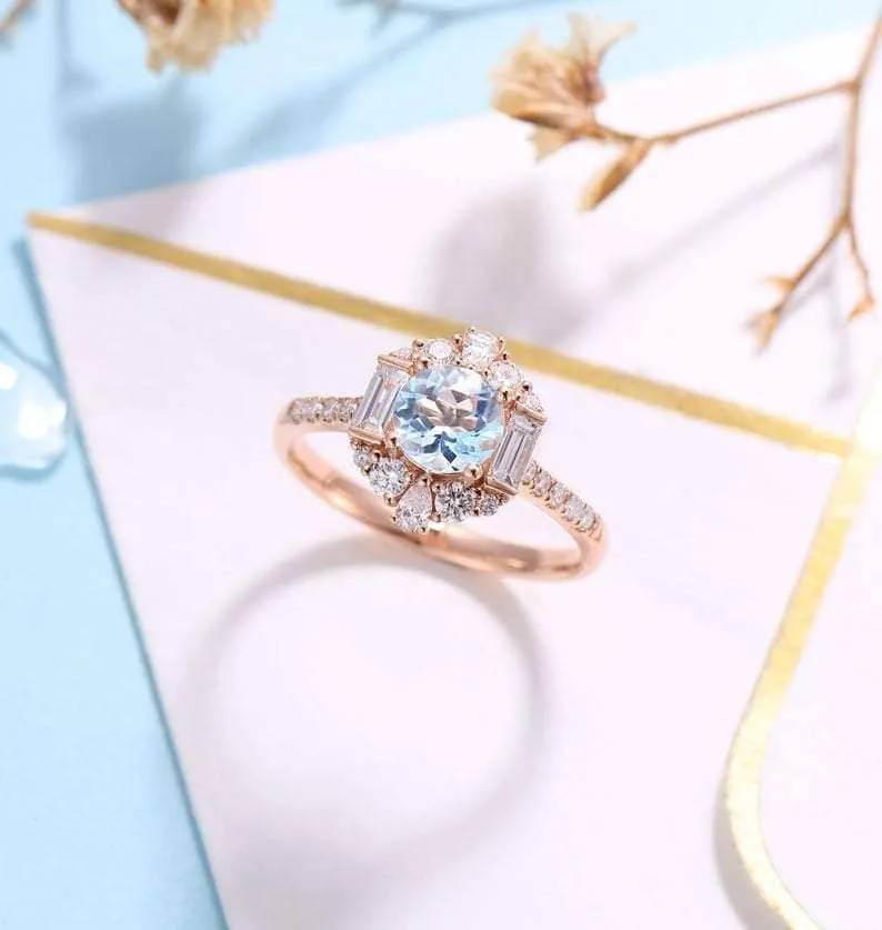 Aquamarine Birth Stone Engagement Ring