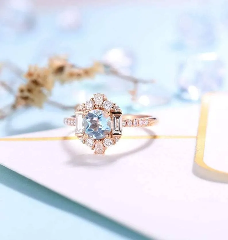 Aquamarine Birth Stone Engagement Ring