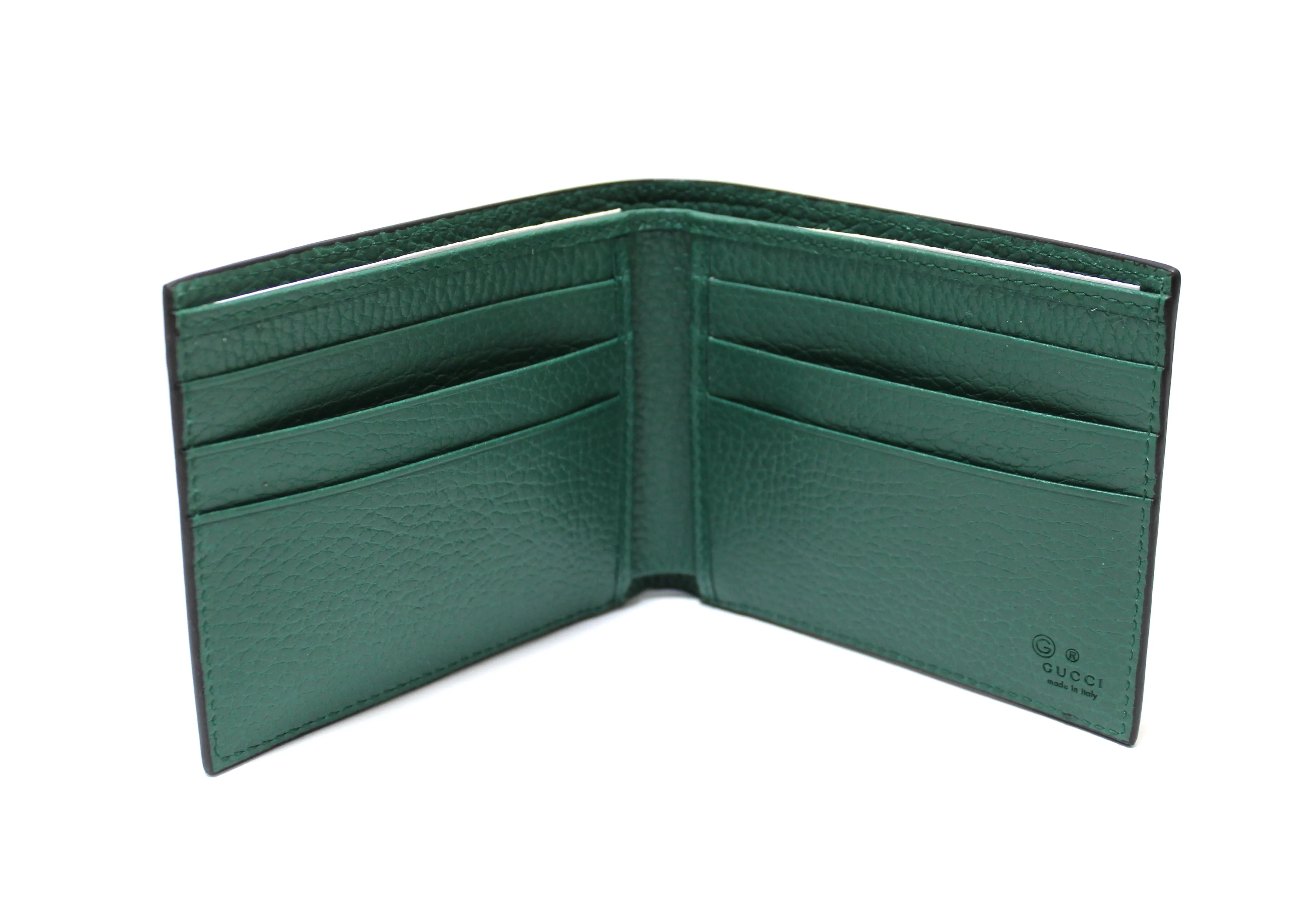 Authentic New Gucci Black and Green Marmont Leather GG Bifold Wallet