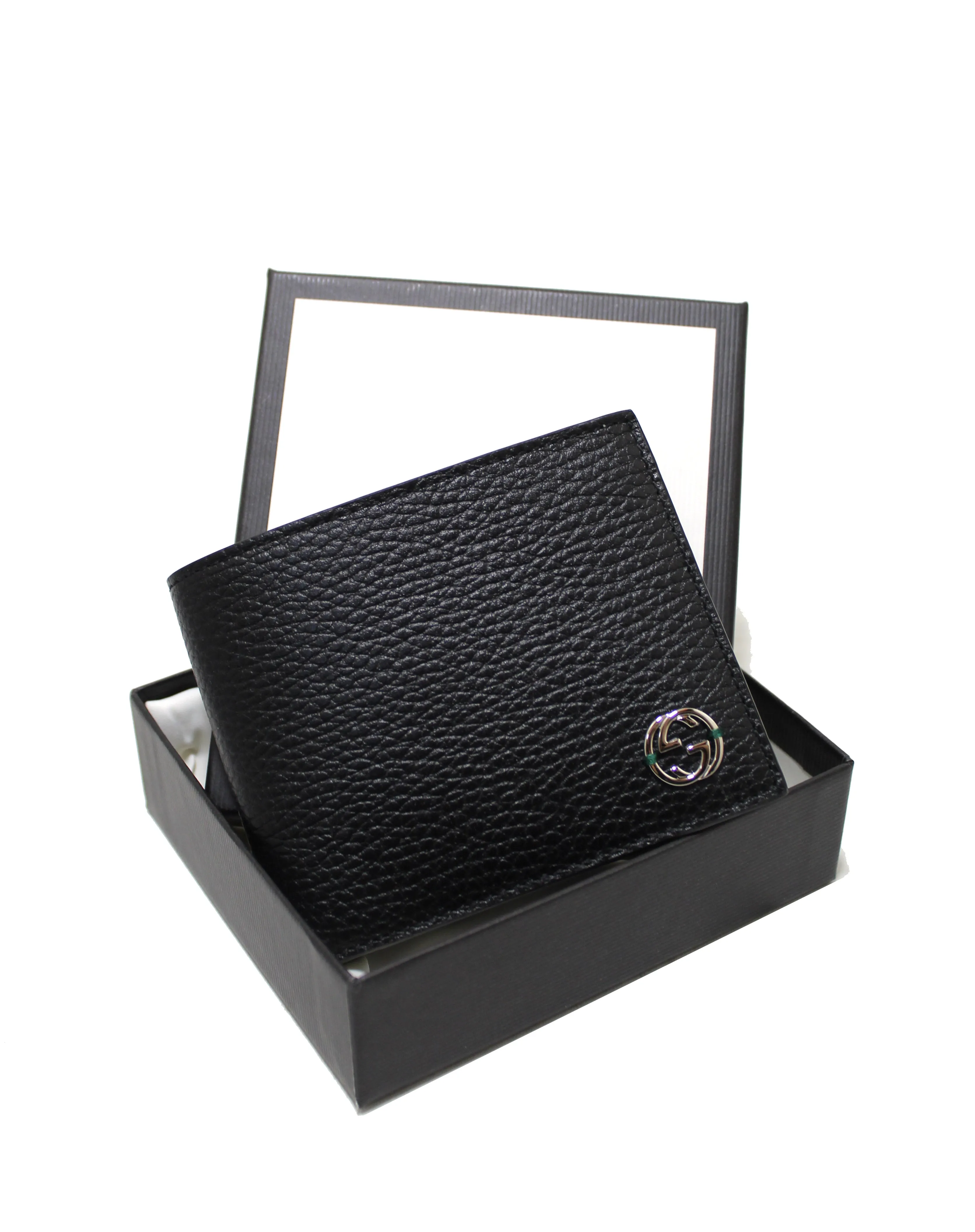 Authentic New Gucci Black and Green Marmont Leather GG Bifold Wallet