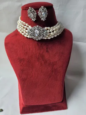 Baroque Pearl White Choker Diamond Necklace  Set