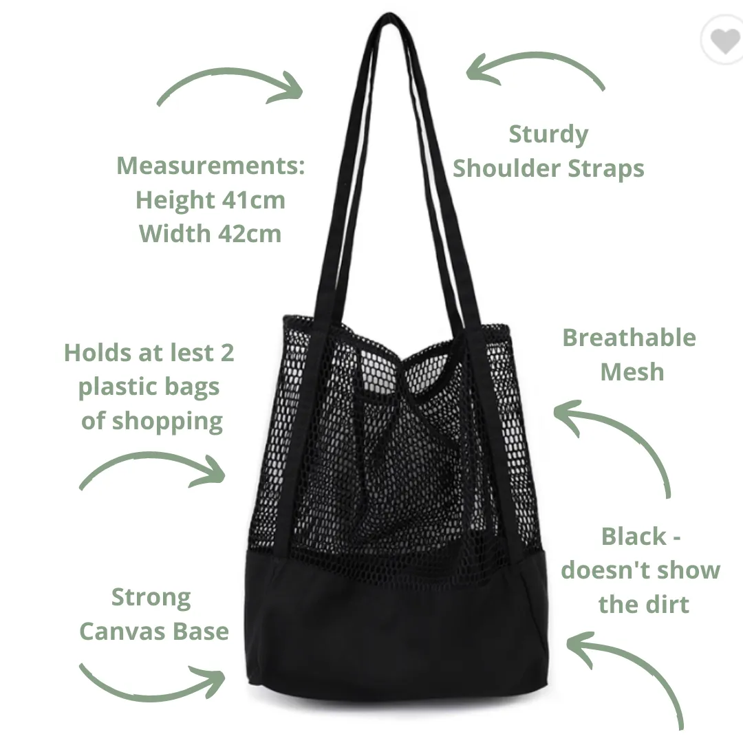 Black Canvas Mesh Tote