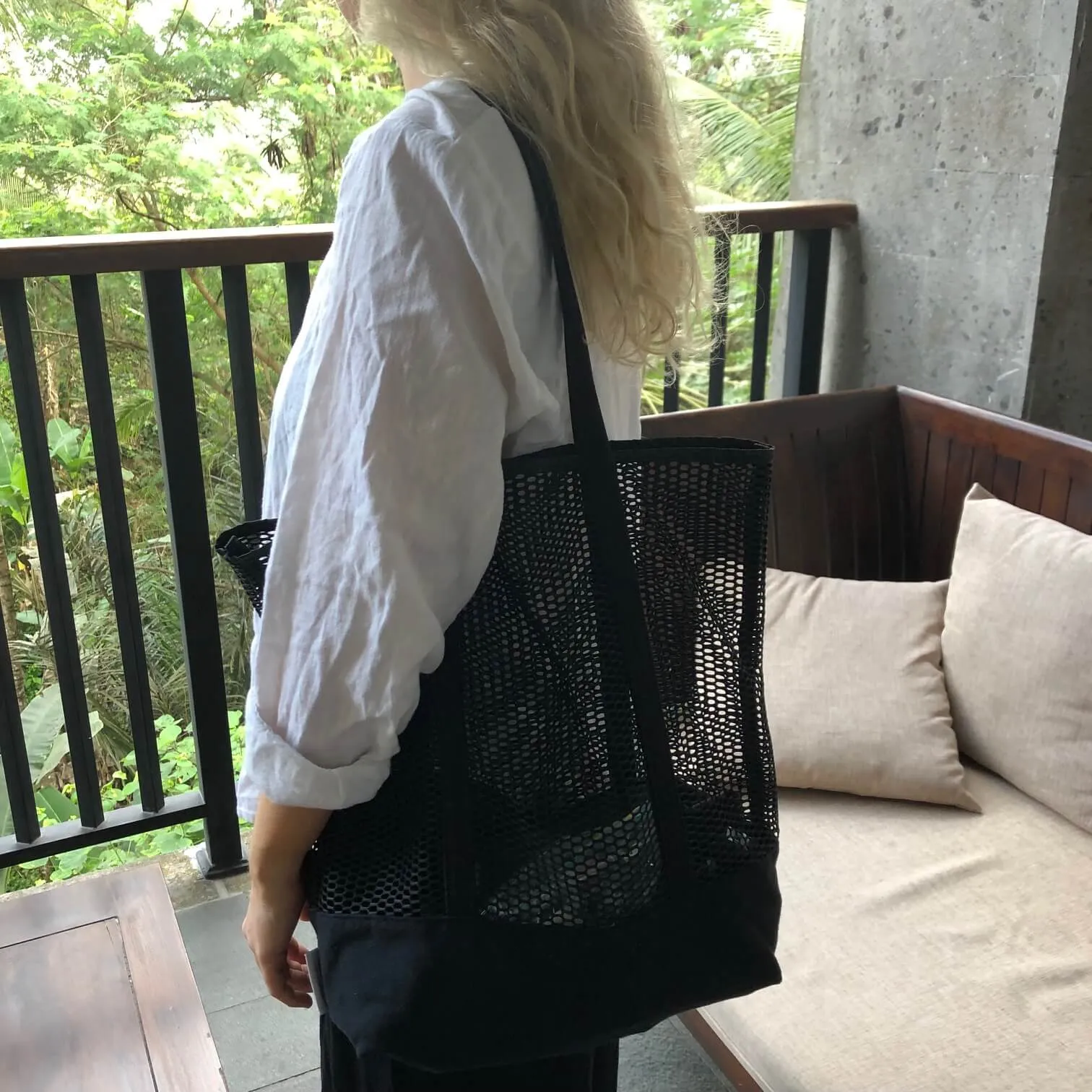 Black Canvas Mesh Tote