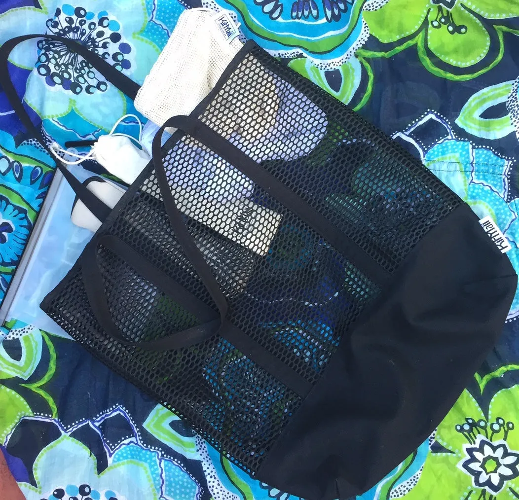 Black Canvas Mesh Tote