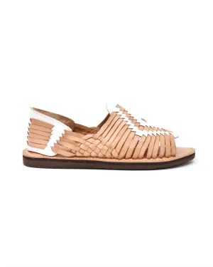 Chamula Chichen Open-Toe White & Tan Huarache