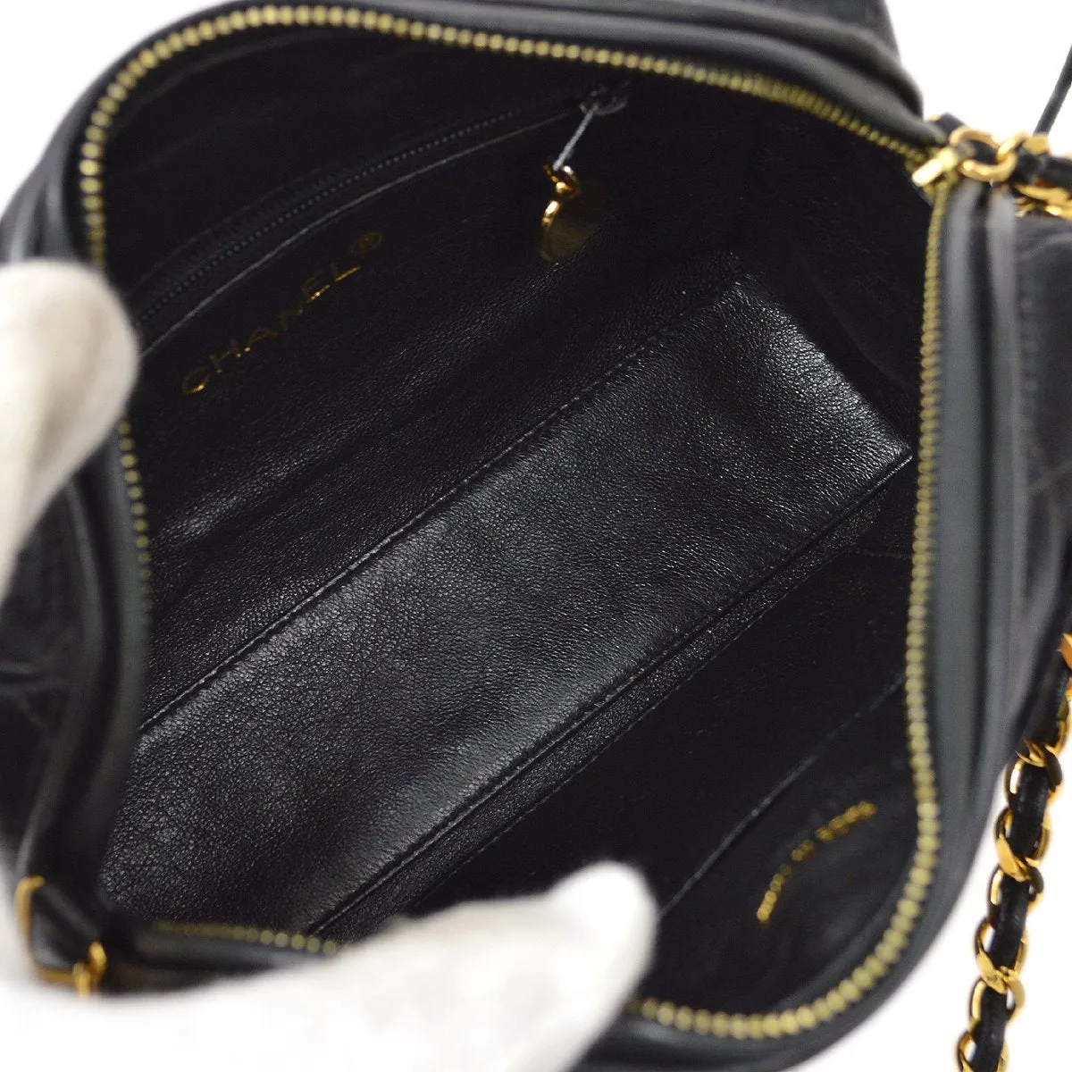 CHANEL 1994-1996 Black Satin Diamond Camera Bag Mini 82564