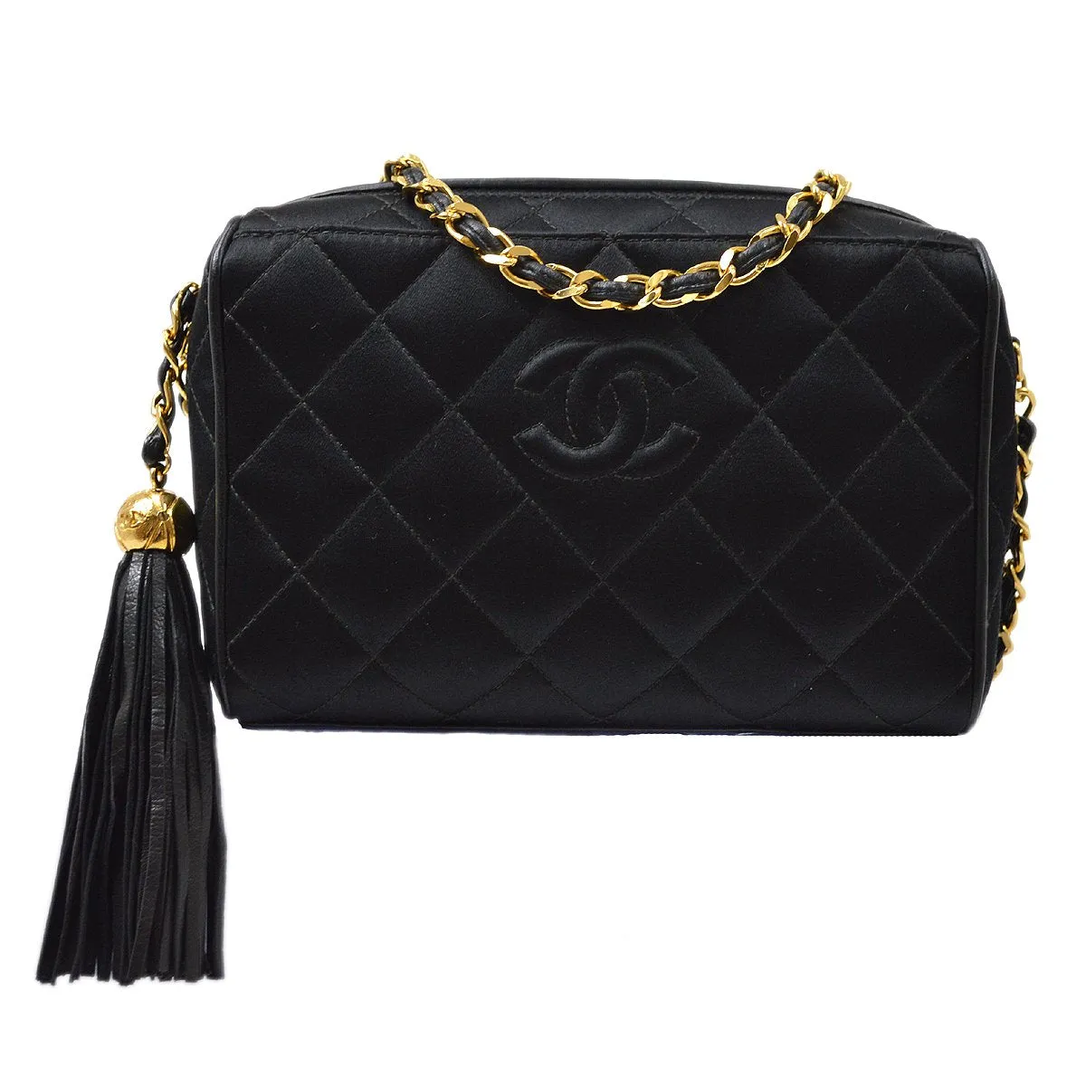 CHANEL 1994-1996 Black Satin Diamond Camera Bag Mini 82564