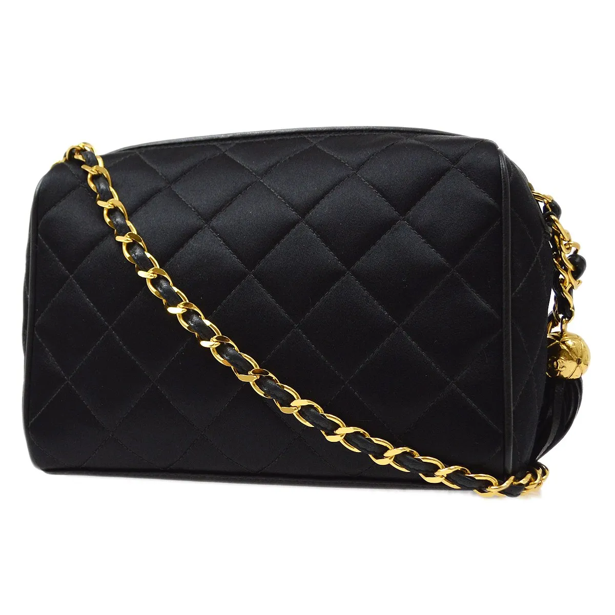 CHANEL 1994-1996 Black Satin Diamond Camera Bag Mini 82564