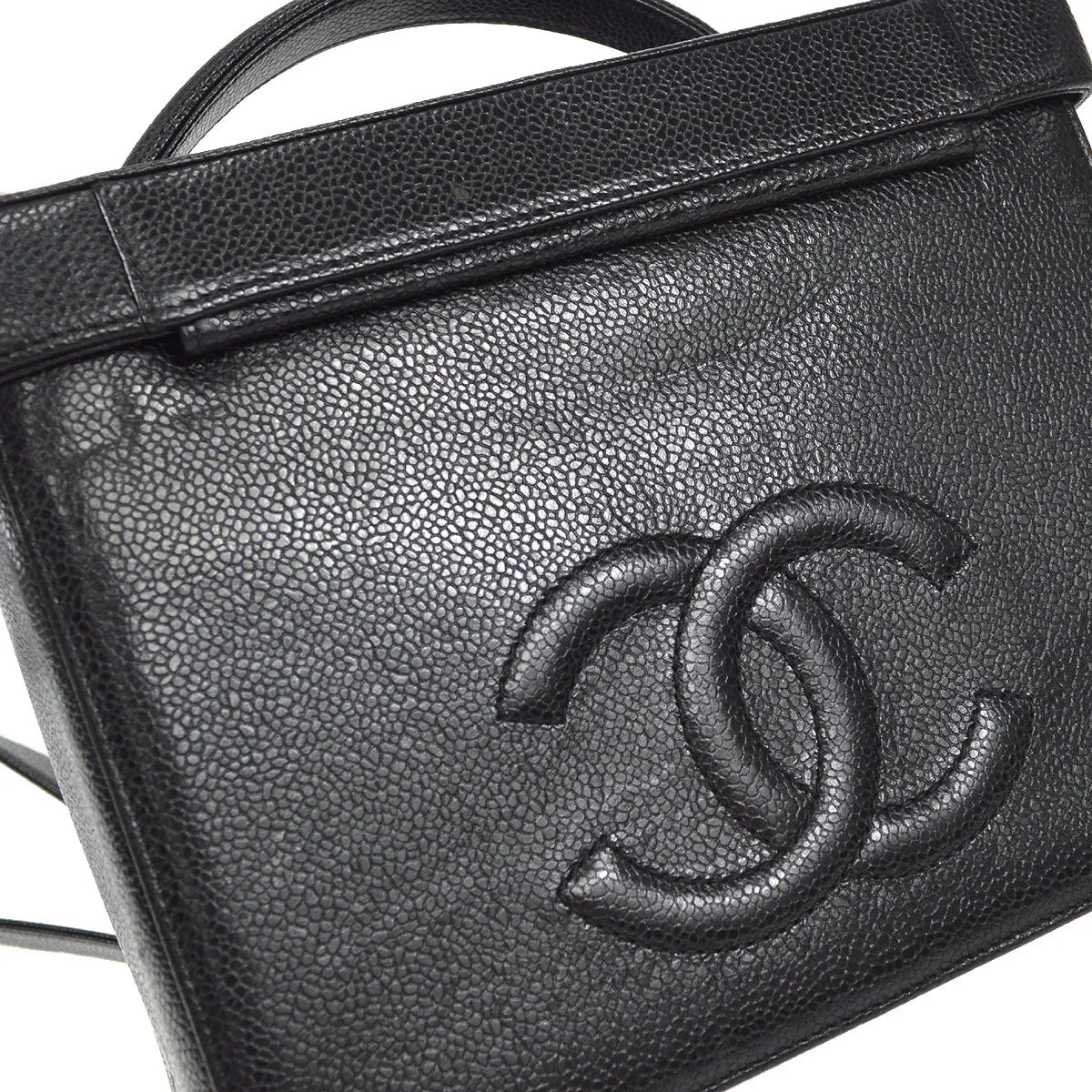 CHANEL 2way Cosmetic Vanity Shoulder Handbag Black Caviar 58150