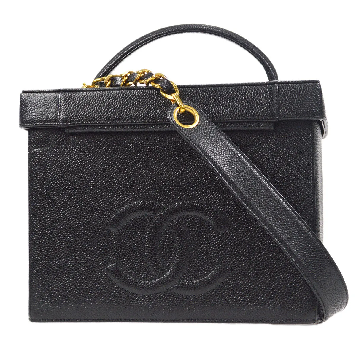 CHANEL 2way Cosmetic Vanity Shoulder Handbag Black Caviar 58150
