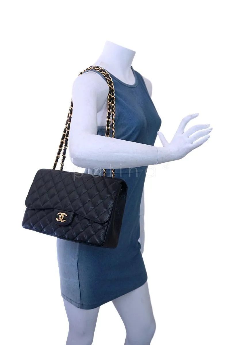 Chanel Black Caviar Classic Jumbo Flap Bag GHW