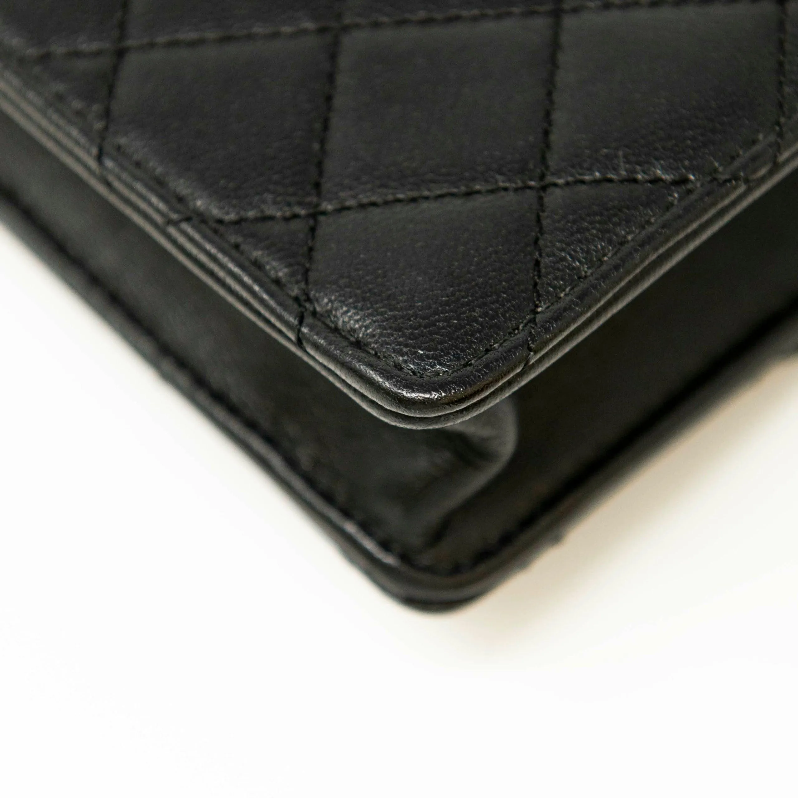Chanel Black Lambskin Logo Pearl Flap