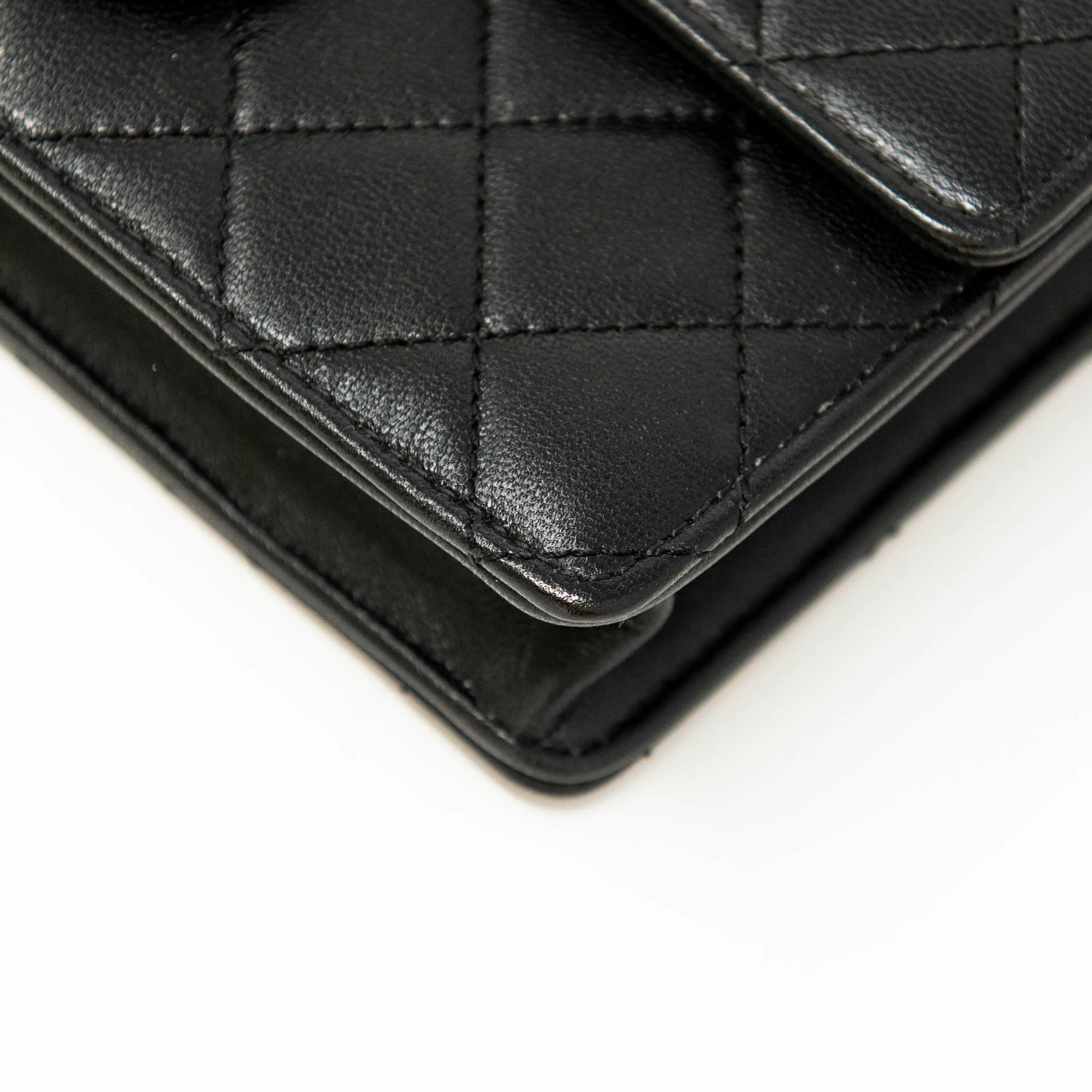 Chanel Black Lambskin Logo Pearl Flap