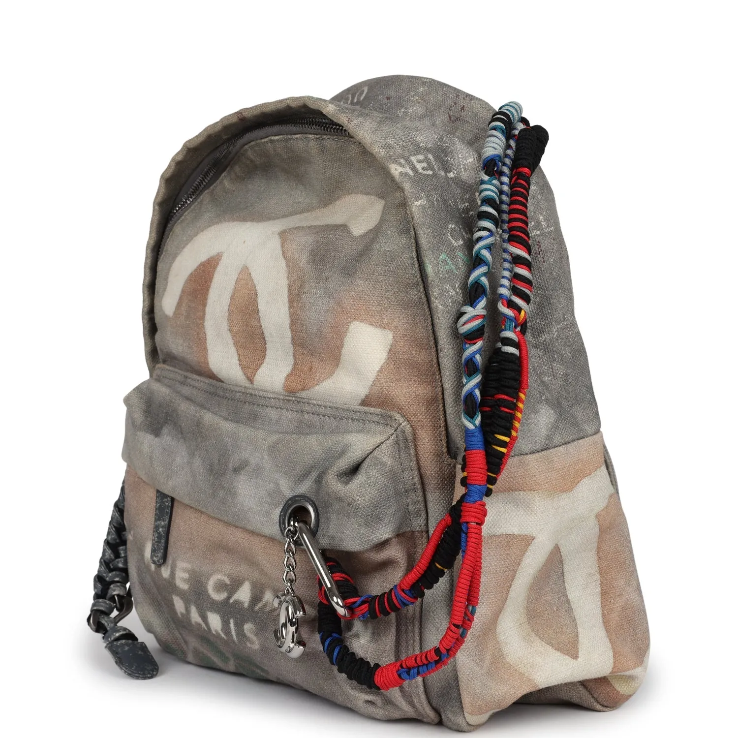 Chanel Graffiti Backpack Grey Multicolored Canvas Silver Hardware