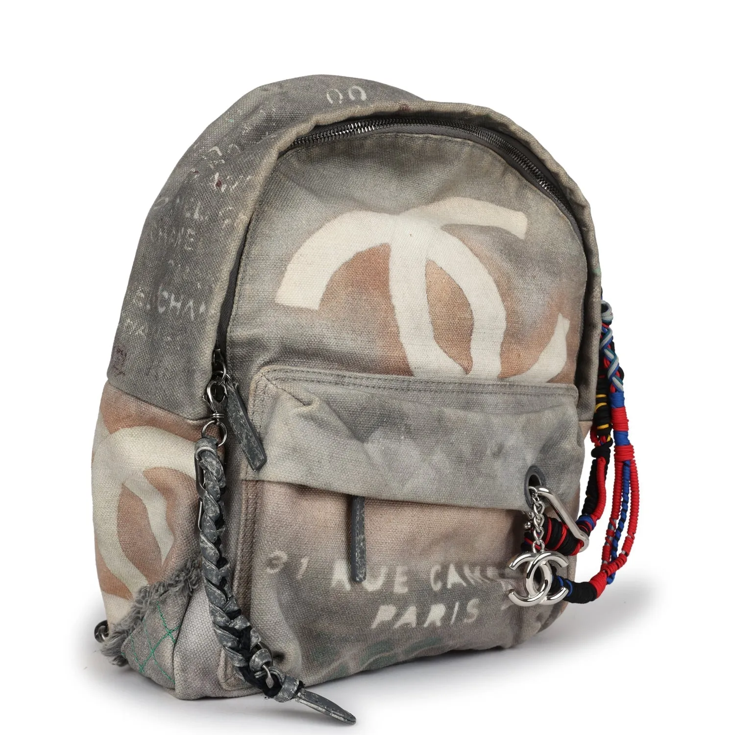 Chanel Graffiti Backpack Grey Multicolored Canvas Silver Hardware
