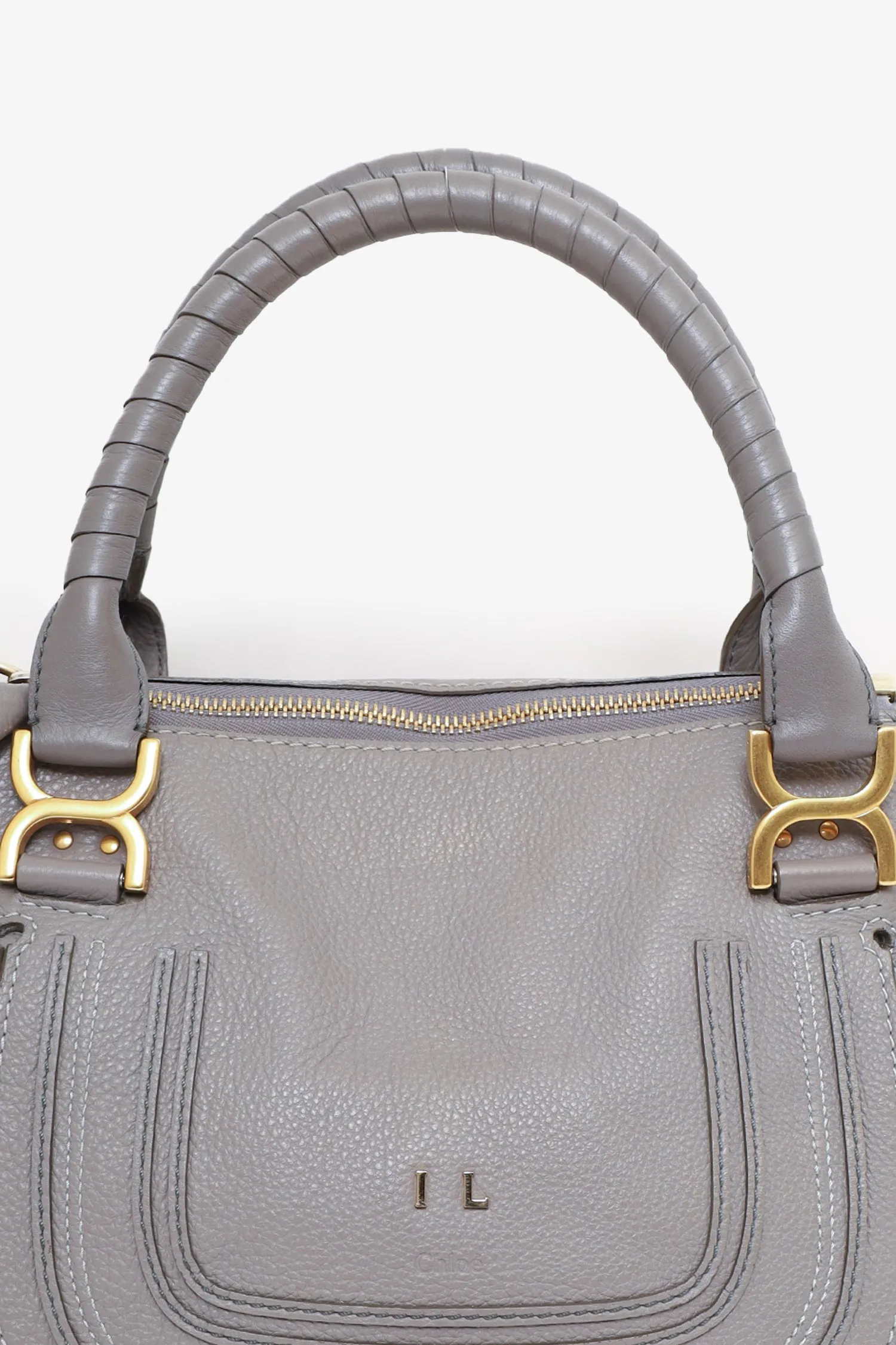 Chloe Grey Leather Marcie Top Handle Bag with Strap with 'IL' Initials