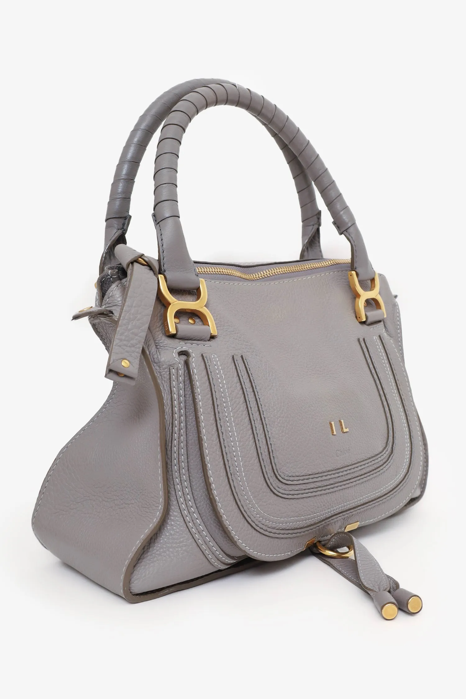 Chloe Grey Leather Marcie Top Handle Bag with Strap with 'IL' Initials