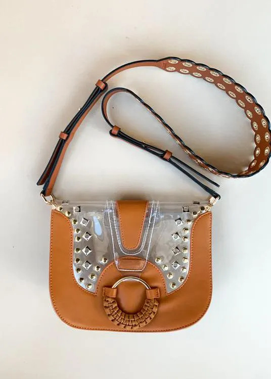 Clearly Saddle Tan Eyelet Bag Strap-***FINAL SALE***