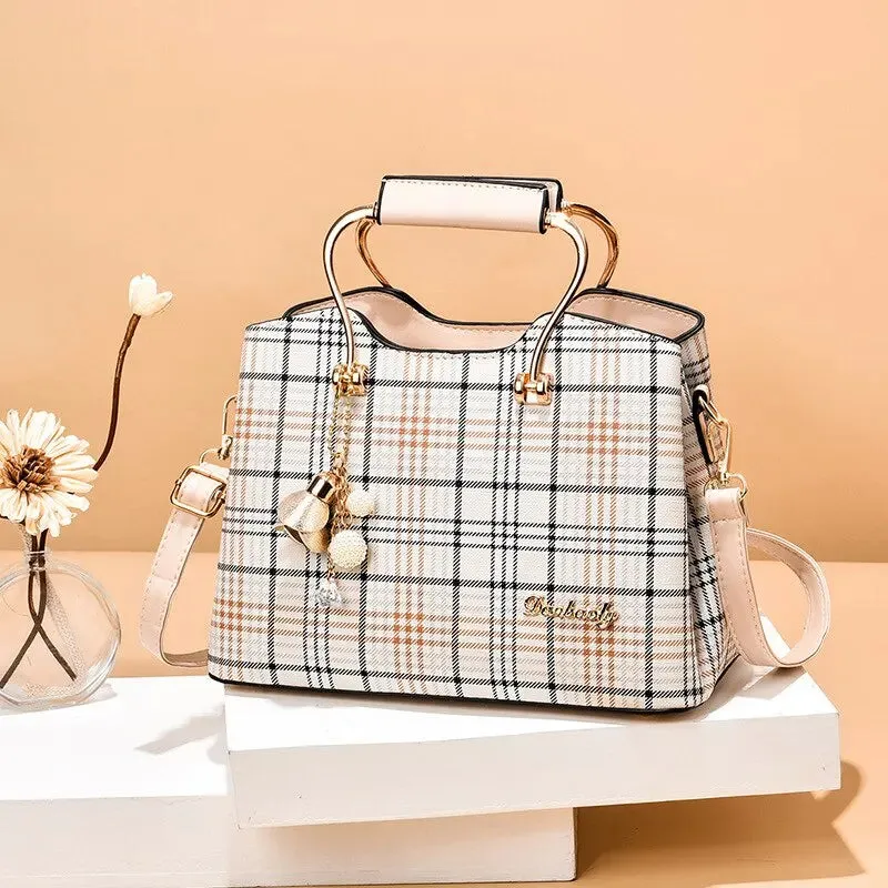 Contemporary Plaid Charm Tote Bag