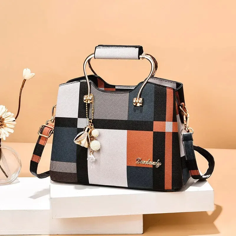 Contemporary Plaid Charm Tote Bag