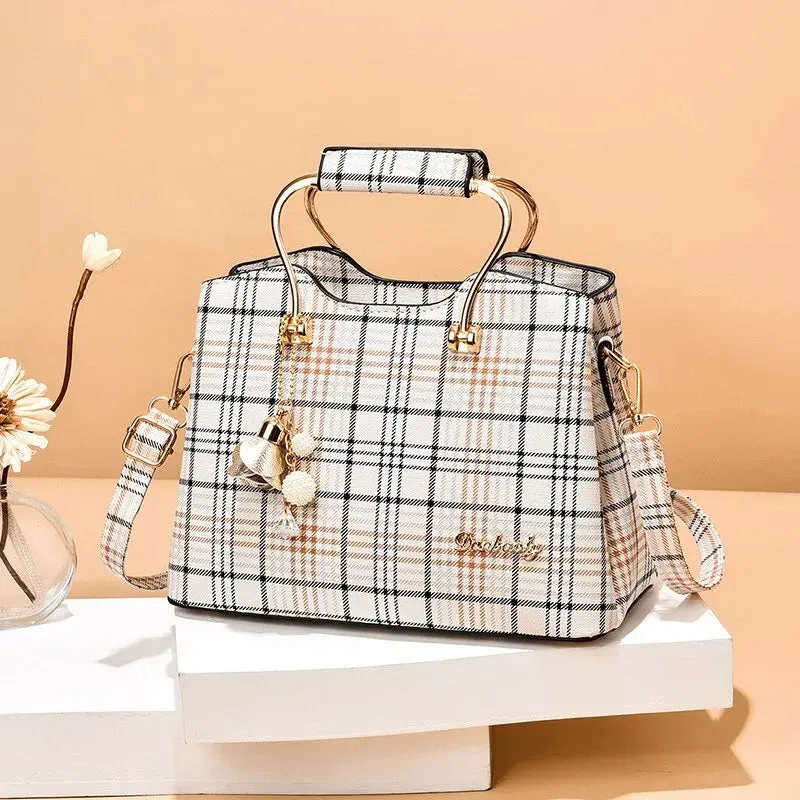 Contemporary Plaid Charm Tote Bag