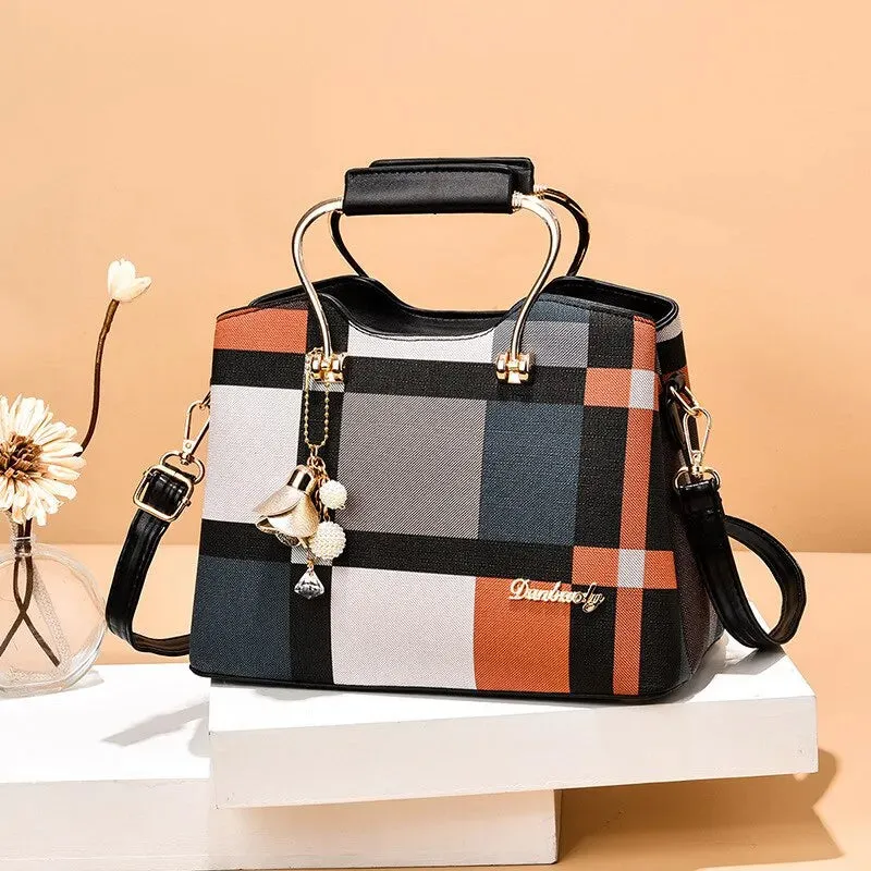 Contemporary Plaid Charm Tote Bag