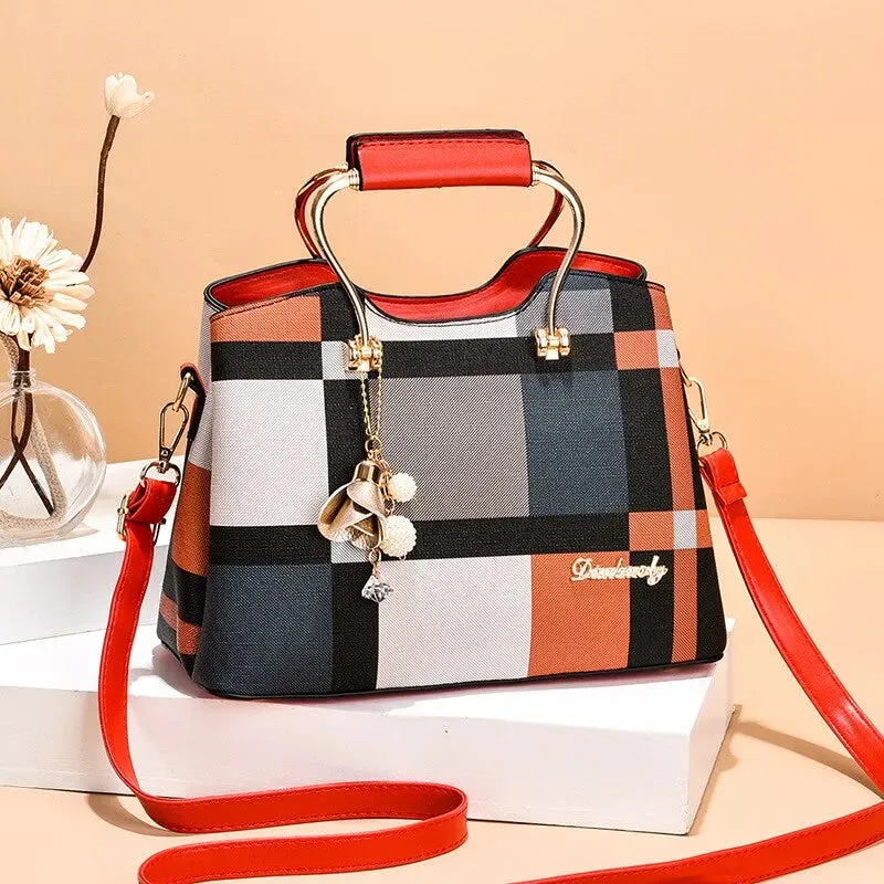 Contemporary Plaid Charm Tote Bag