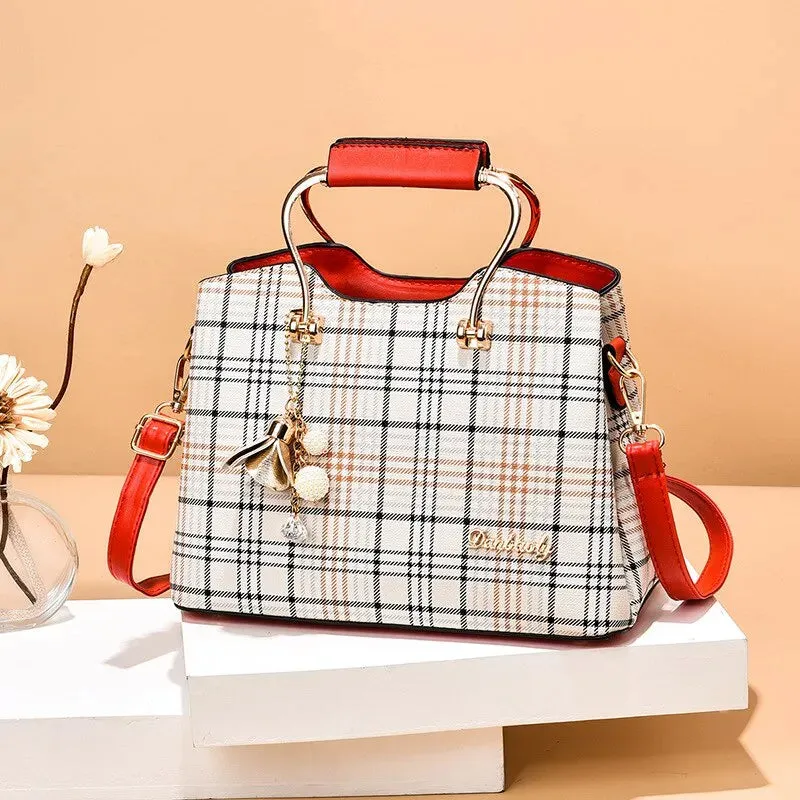 Contemporary Plaid Charm Tote Bag