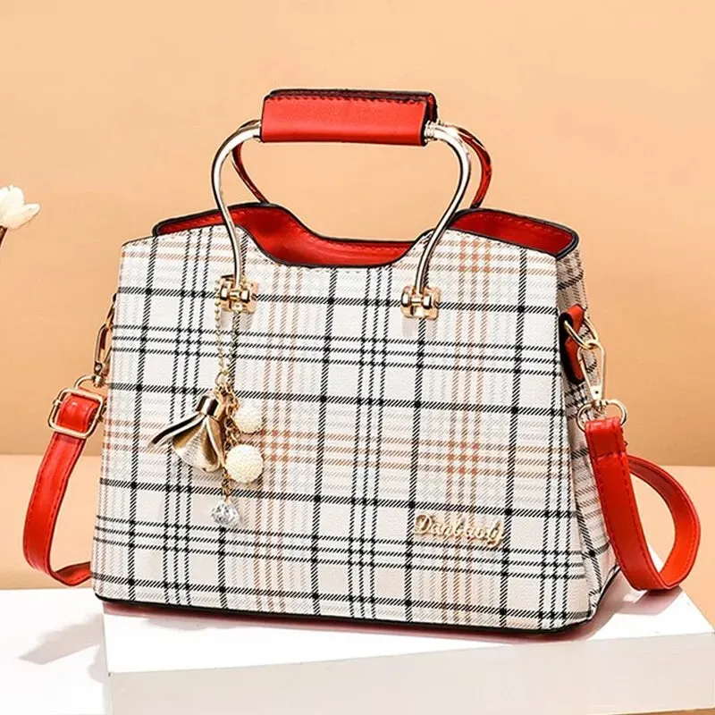 Contemporary Plaid Charm Tote Bag