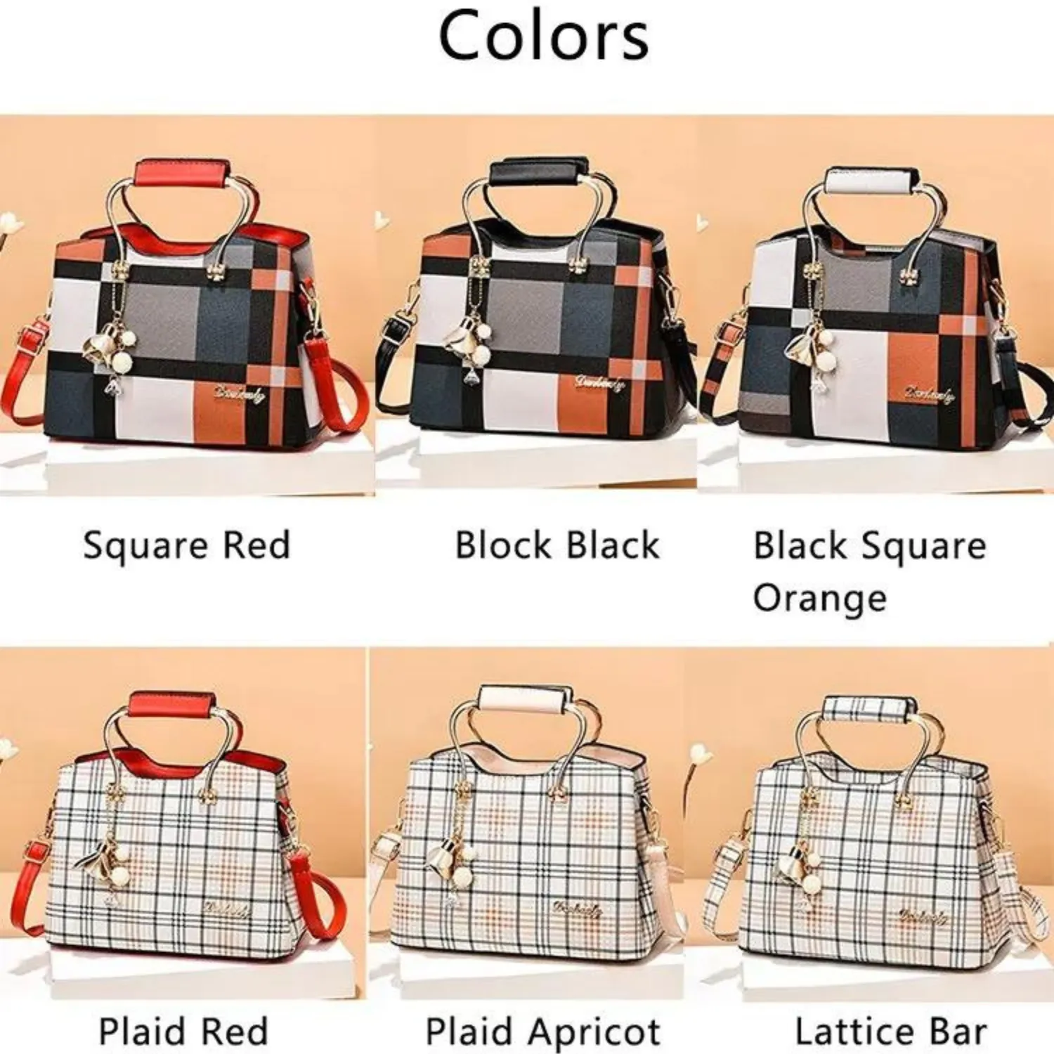 Contemporary Plaid Charm Tote Bag
