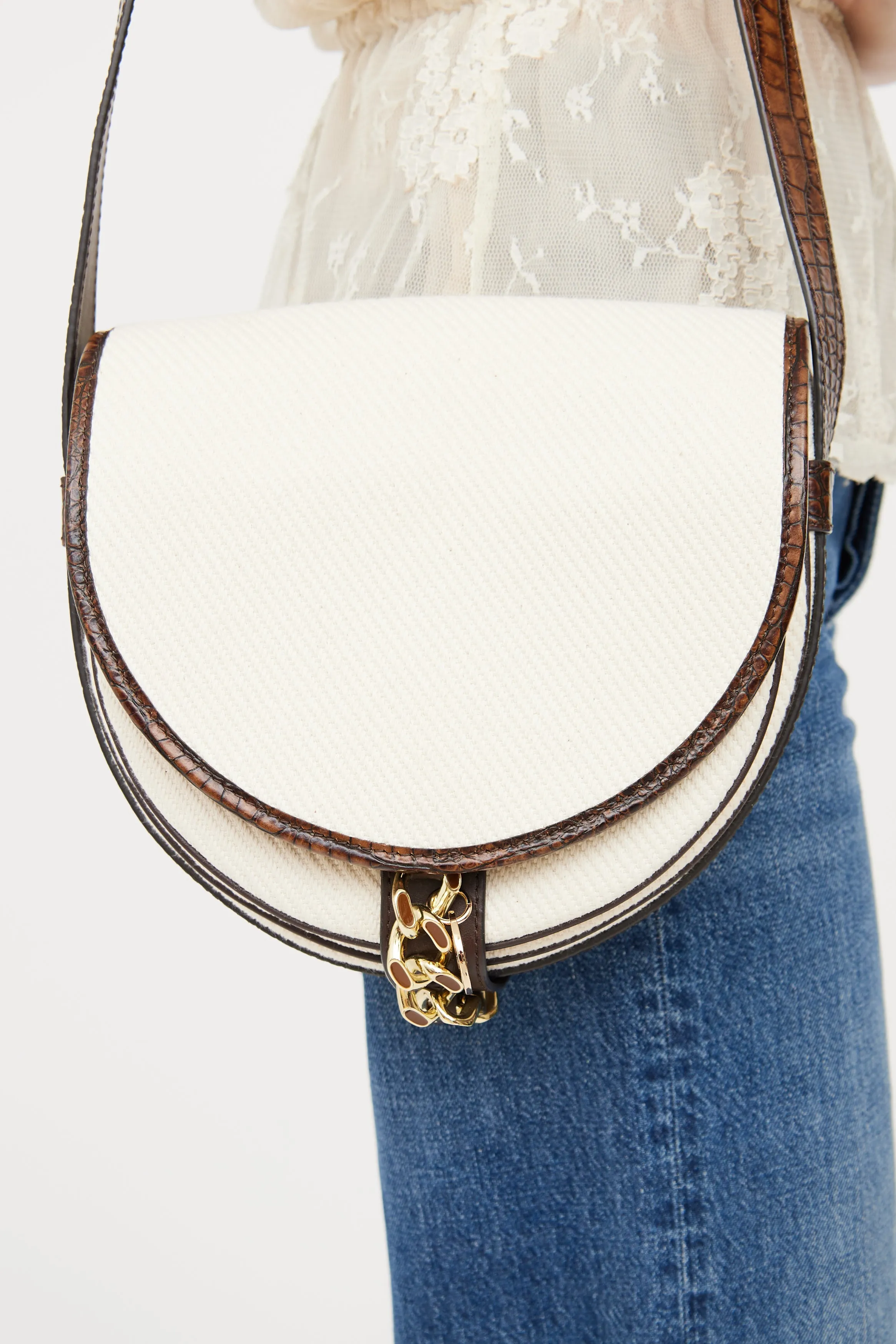 Cream & Brown Mara Saddle Bag