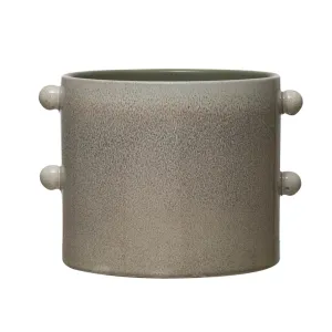 Cream Stoneware Pot w/ Reactive Glaze