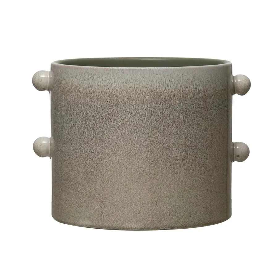 Cream Stoneware Pot w/ Reactive Glaze