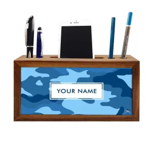 Custom-Made Wooden office desk organizer - Blue Camo