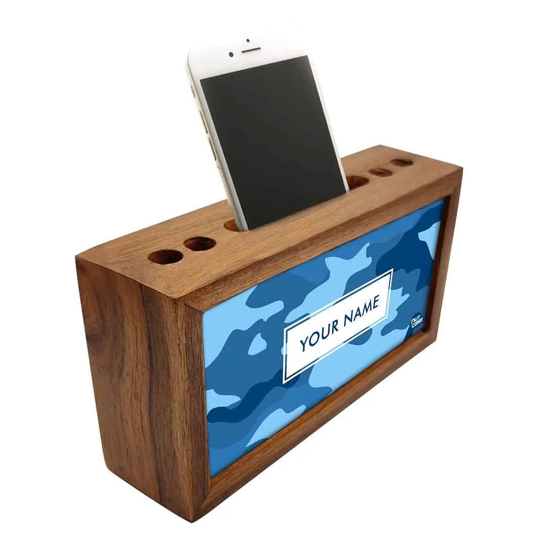 Custom-Made Wooden office desk organizer - Blue Camo