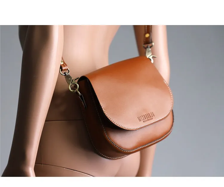Cute Brown LEATHER Flip Side Bag Handmade WOMEN Saddle Phone Crossbody BAG Purse FOR WOMEN
