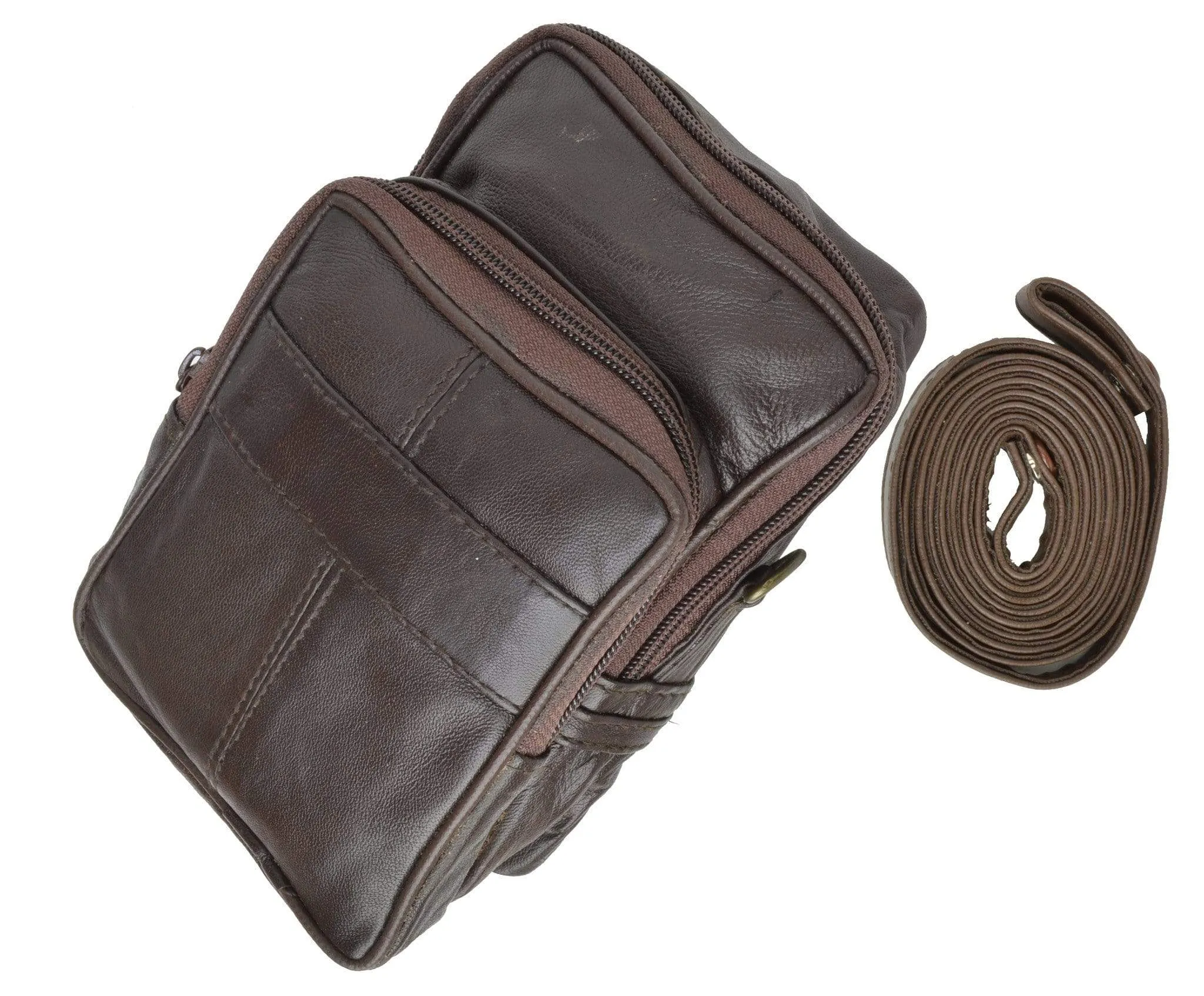 Double Pouch Top Grain Genuine Leather Travel Organizer Wallet 113 (C)