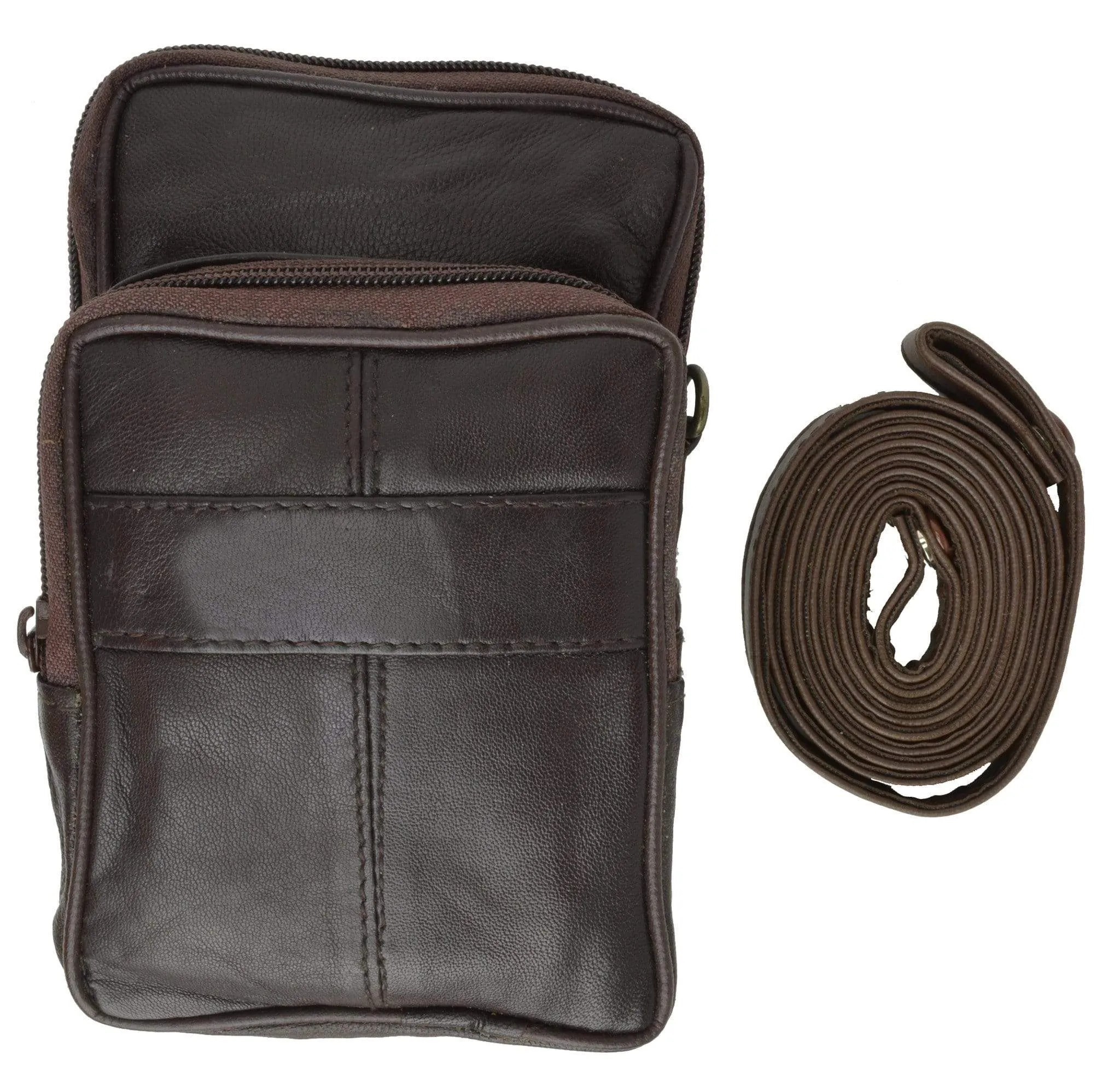 Double Pouch Top Grain Genuine Leather Travel Organizer Wallet 113 (C)