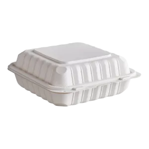 Ecopax Mineral-Filled 1 Comp Plastic Hinged Take-Out Container White 8" x 8" - 150/Case